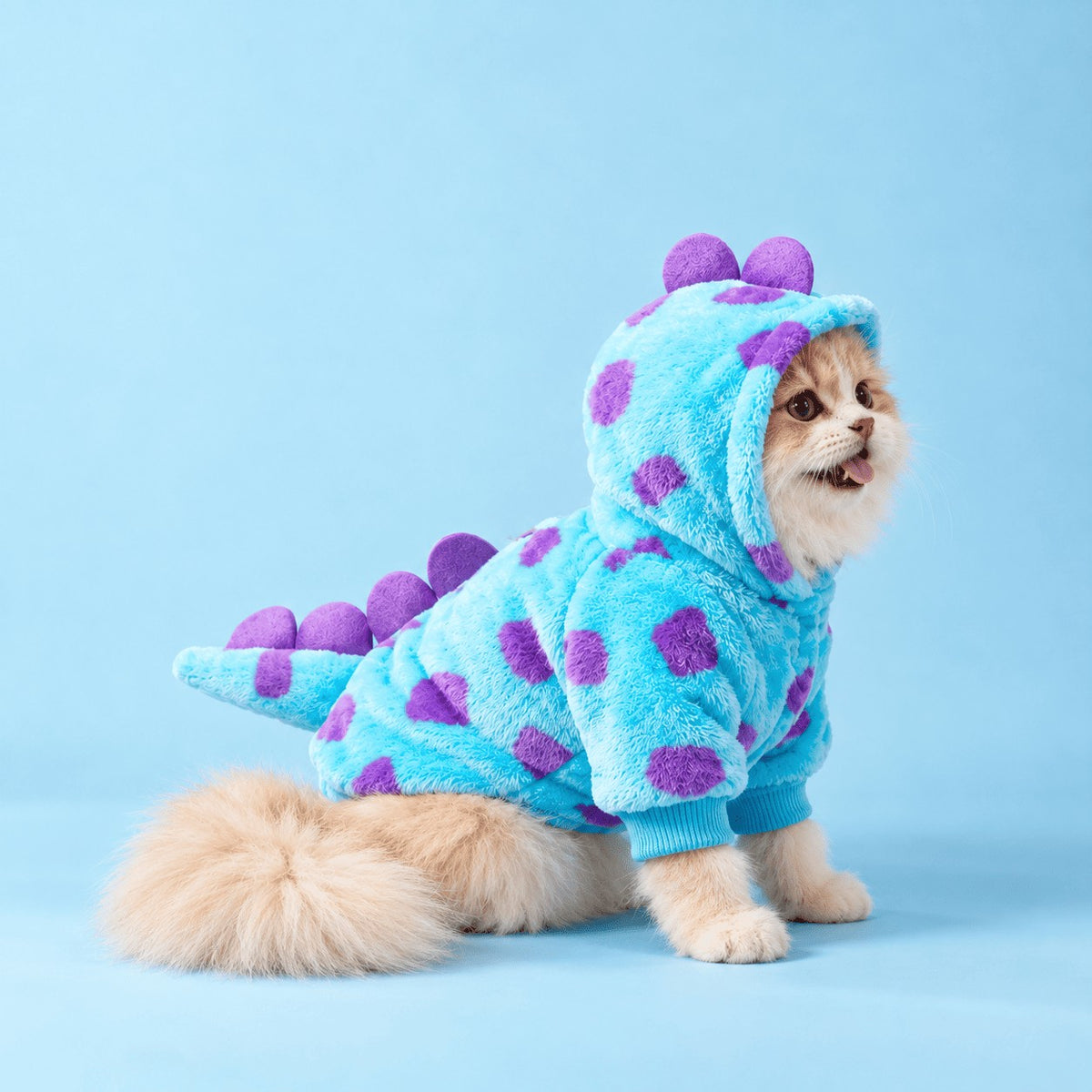 Spotted Dino Hoodie on a cat